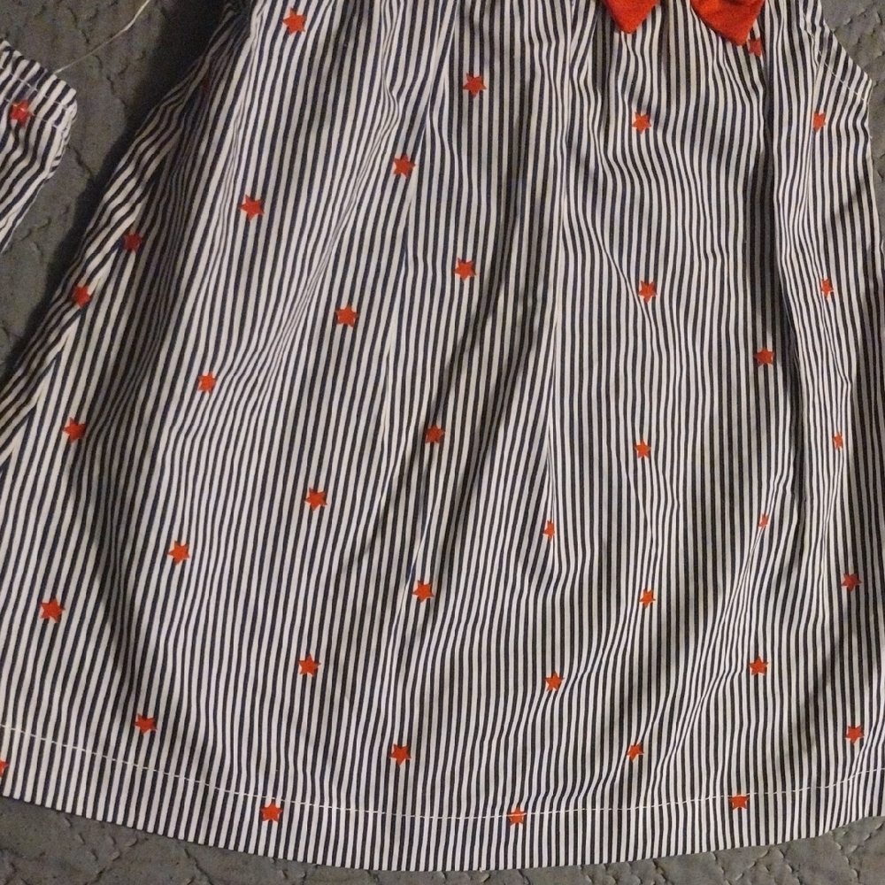 Striped Baby Dress with Red Bow And Bummies - Picture 4 of 9